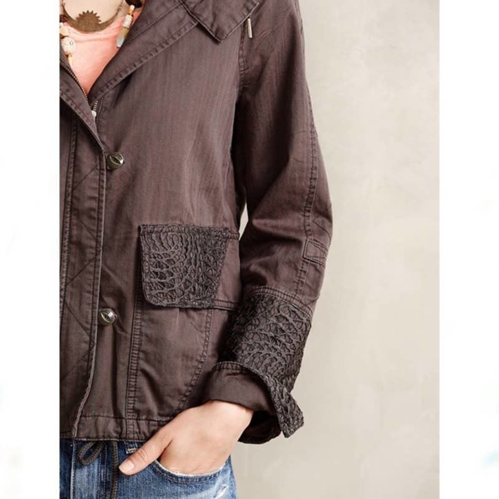 Anthropologie Jacket XS Gray Brown Lace Cargo Utility Long Sleeve Zip Up Hei Hei - Picture 4 of 11